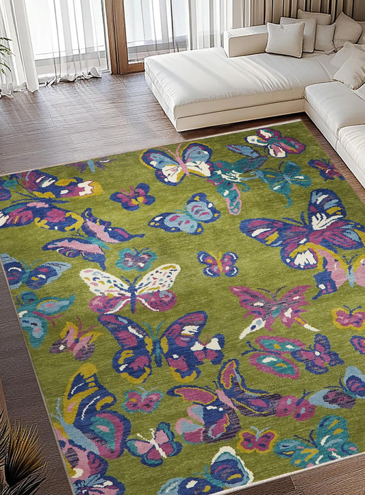 Animal Kingdom Forest Butterfly Hand-Knotted Wool Rug