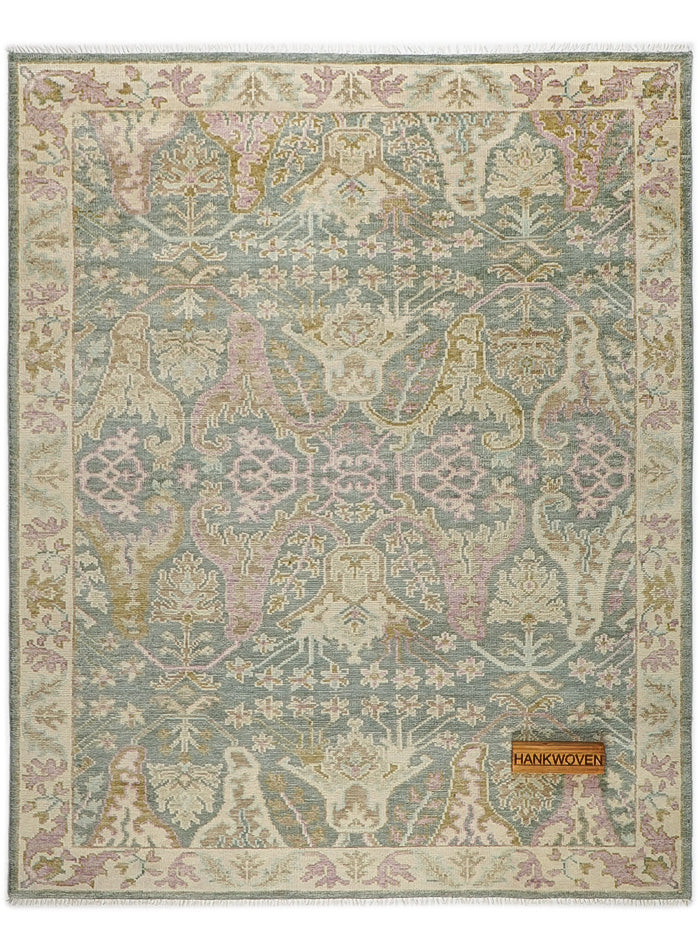 Meravine Light Teal Hand-Knotted Wool Rug