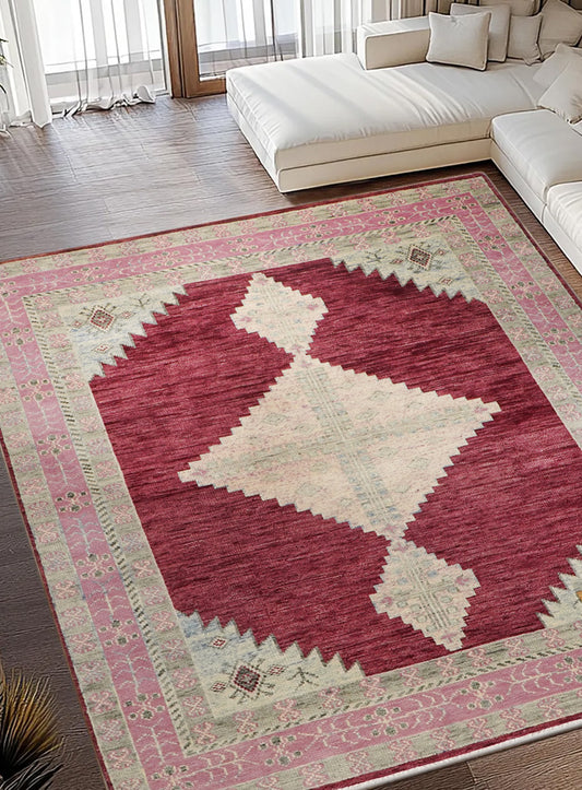 Kerman Wine Red Hand-Knotted Wool Rug