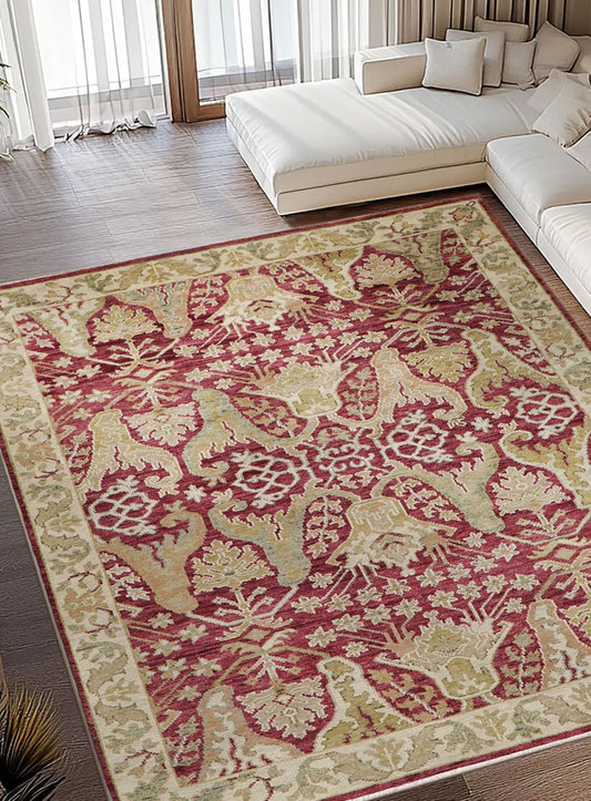 Meravine Wine Red Hand-Knotted Wool Rug