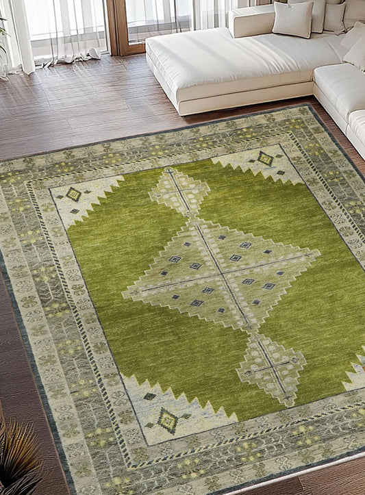 Kerman Leaf Green Hand-Knotted Wool Rug