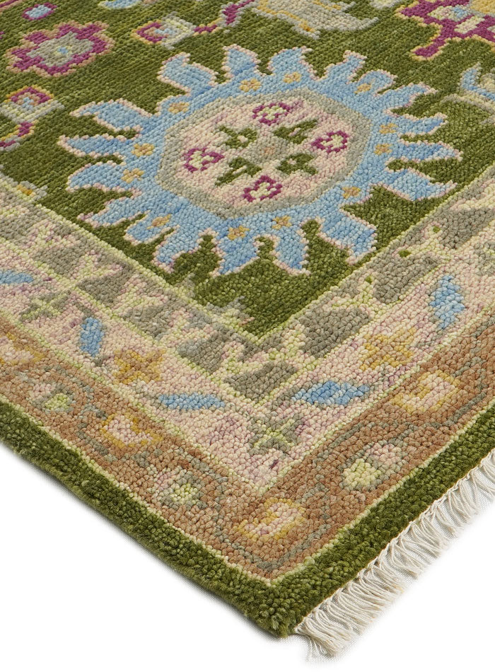 Reese Leaf Green Hand-Knotted Wool Rug