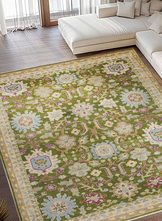 Reese Leaf Green Hand-Knotted Wool Rug