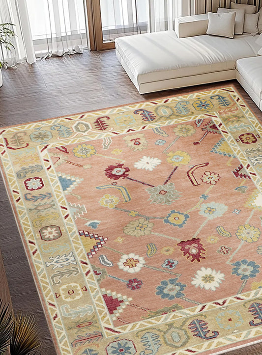 Medow Peach Mist Hand-Knotted Wool Rug