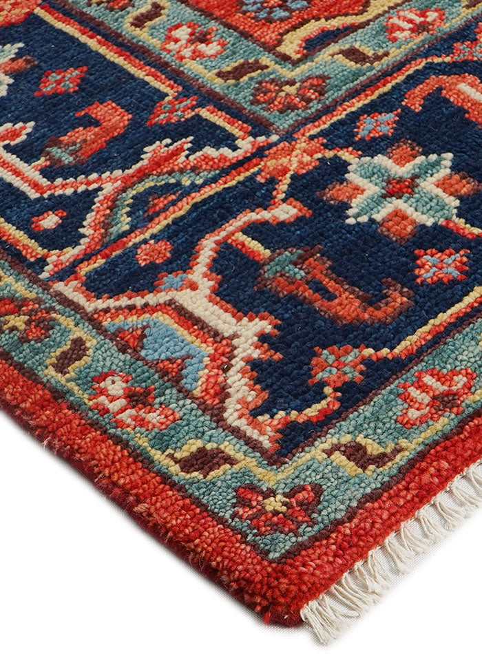 Folk Cherry-Red Persian Inspired Hand-Knotted Rug
