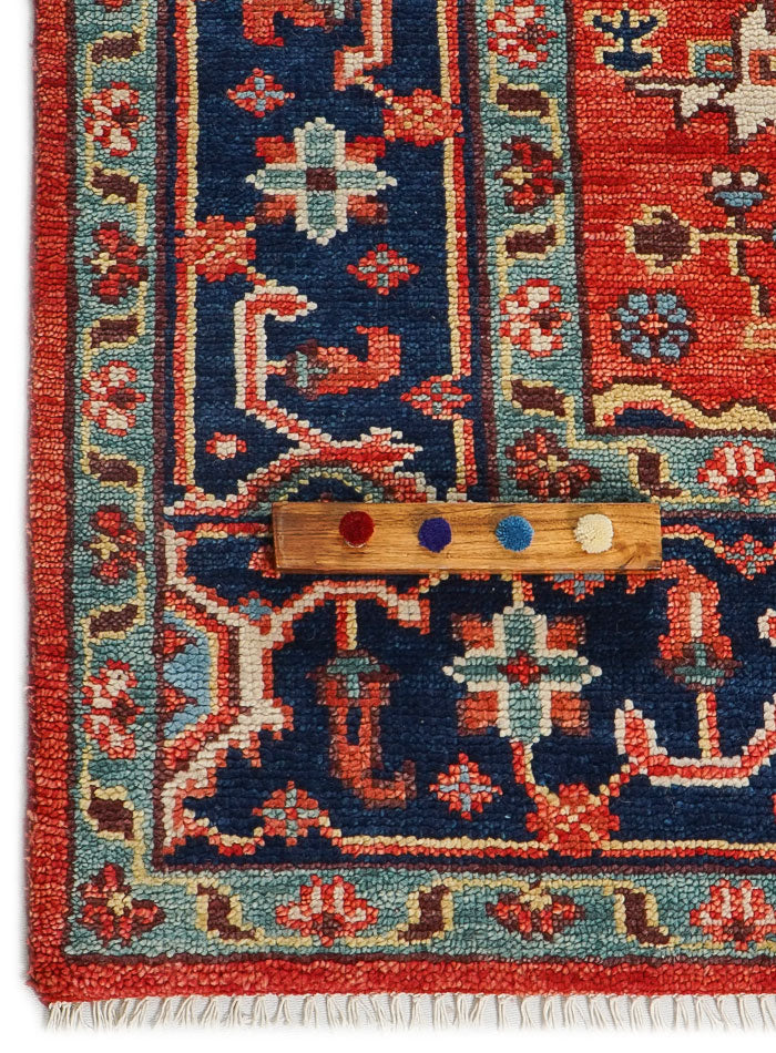 Folk Cherry-Red Persian Inspired Hand-Knotted Rug