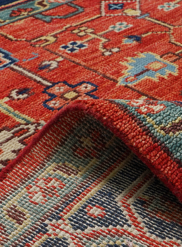 Folk Cherry-Red Persian Inspired Hand-Knotted Rug