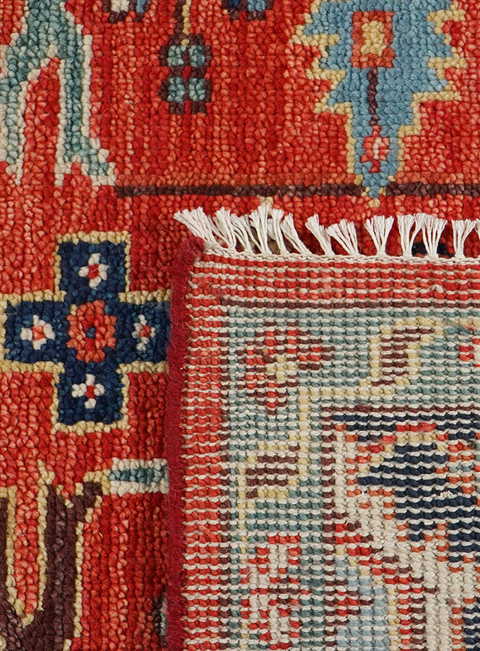 Folk Cherry-Red Persian Inspired Hand-Knotted Rug
