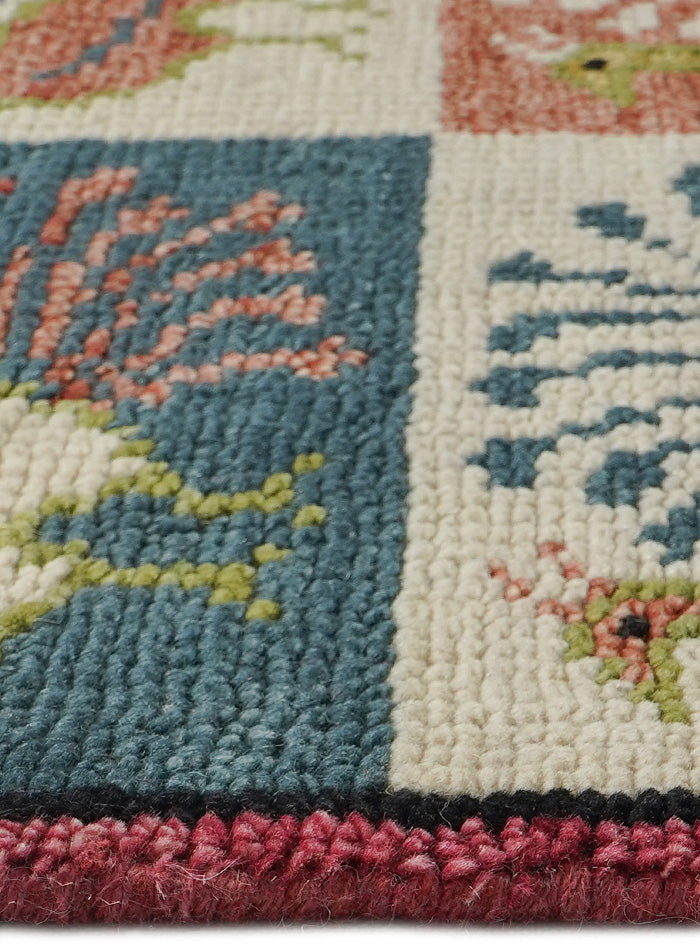 Animal Kingdom Peacock Grid Hand-Knotted Wool Rug