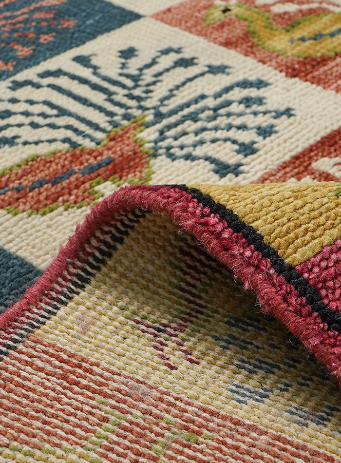 Animal Kingdom Peacock Grid Hand-Knotted Wool Rug