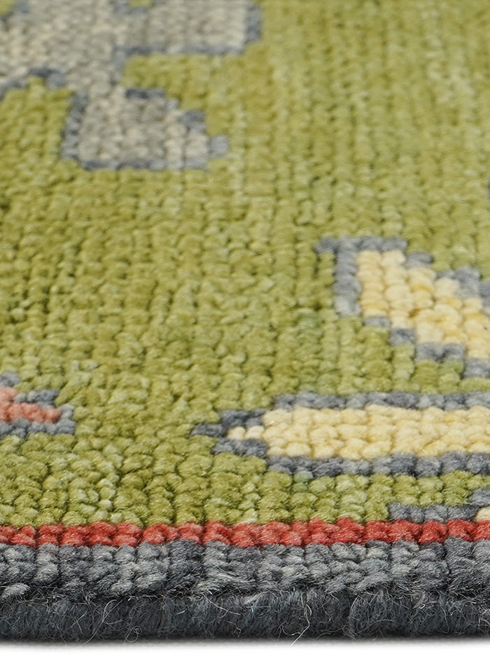 Lone Bloom Moss Garden Hand-Knotted Wool Rug