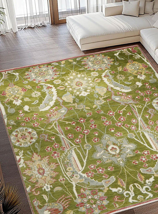 Pavonia Olivara Green Hand-Knotted Wool Rug