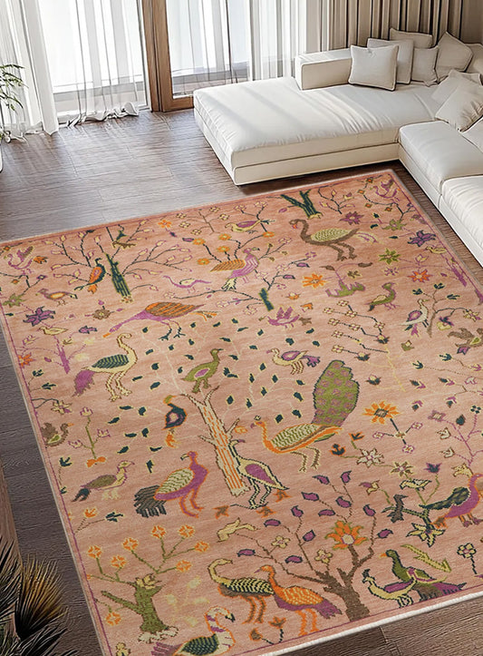 Aviara Peach Hand-Knotted Wool Rug