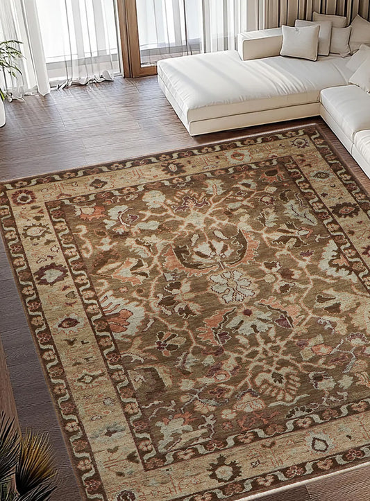 Lone Bloom Mocha Oushak Hand-Knotted Wool Rug