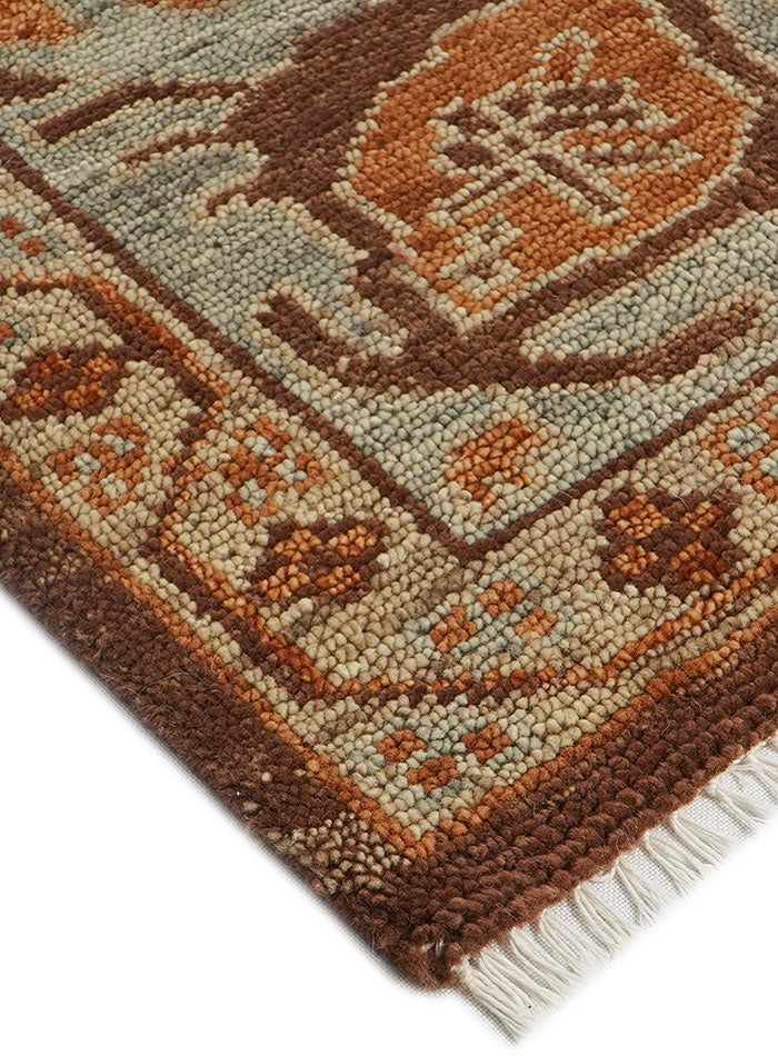 Lone Bloom Kerman Coffee Hand-Knotted Wool Rug