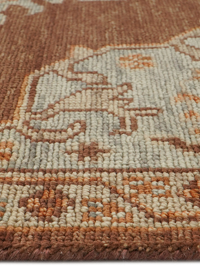 Lone Bloom Kerman Coffee Hand-Knotted Wool Rug