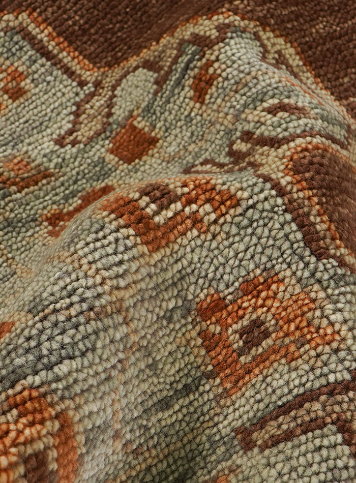 Lone Bloom Kerman Coffee Hand-Knotted Wool Rug