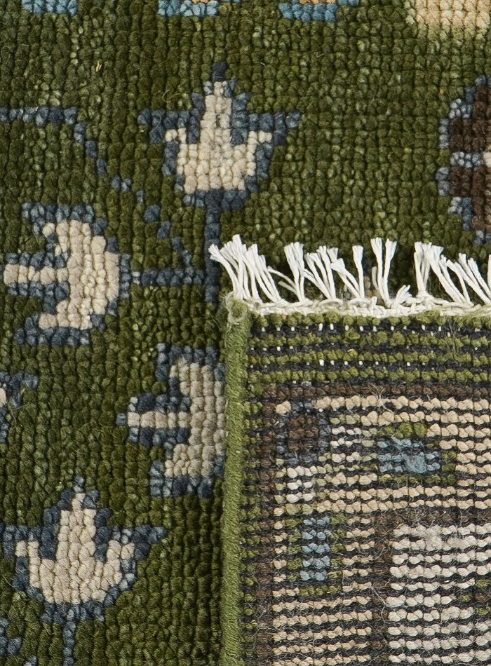 Tree of Life Forest Green Hand-Knotted Wool Rug
