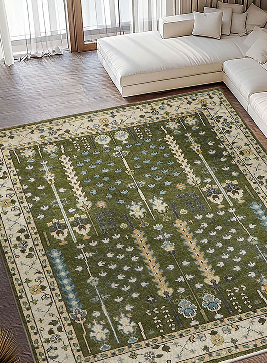 Tree of Life Forest Green Hand-Knotted Wool Rug