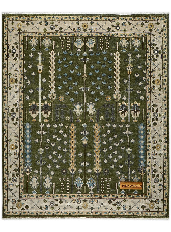 Tree of Life Forest Green Hand-Knotted Wool Rug