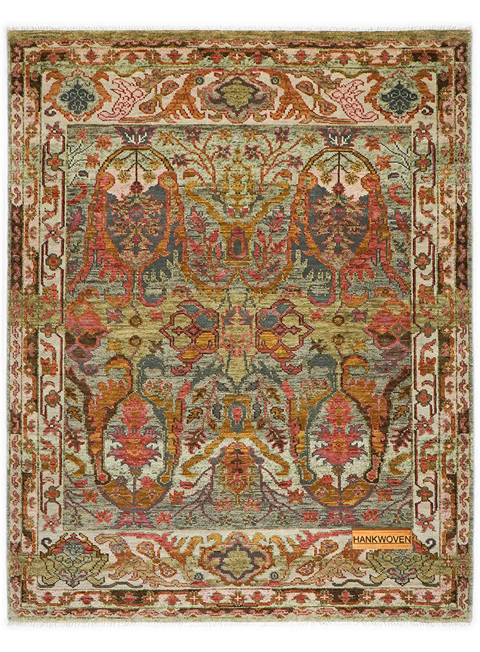 Meravine Coral Sage Hand-Knotted Wool Rug