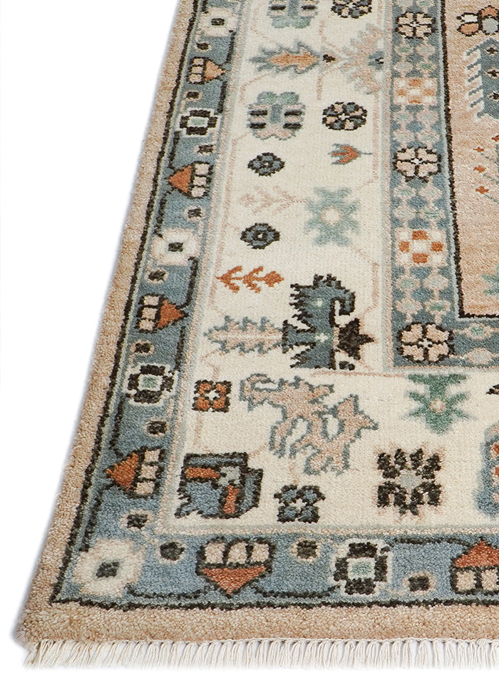 Oushak Hand-Knotted Wool Rug One-of-a-Kind - Soft Peach 8 x 10 ft