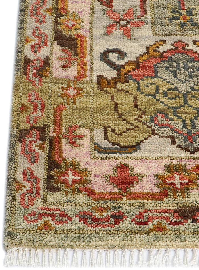 Meravine Coral Sage Hand-Knotted Wool Rug