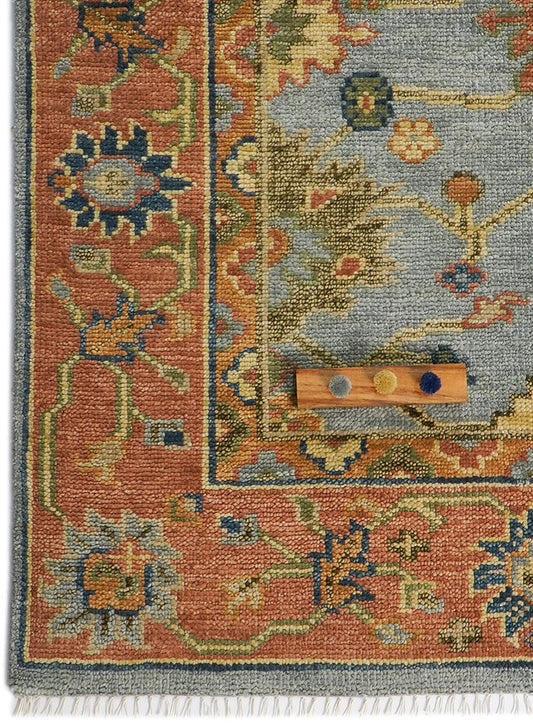 Alara Gray Rust Hand-Knotted Wool Rug