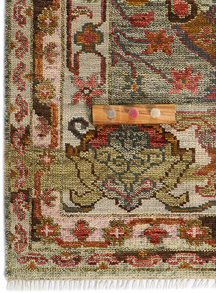 Meravine Coral Sage Hand-Knotted Wool Rug