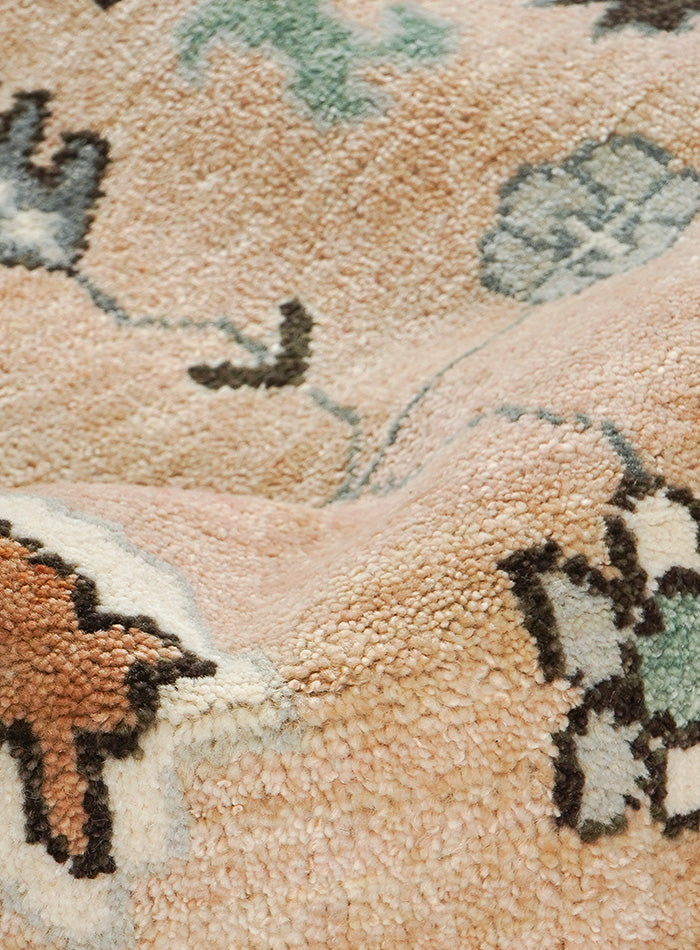 Oushak Hand-Knotted Wool Rug One-of-a-Kind - Soft Peach 8 x 10 ft