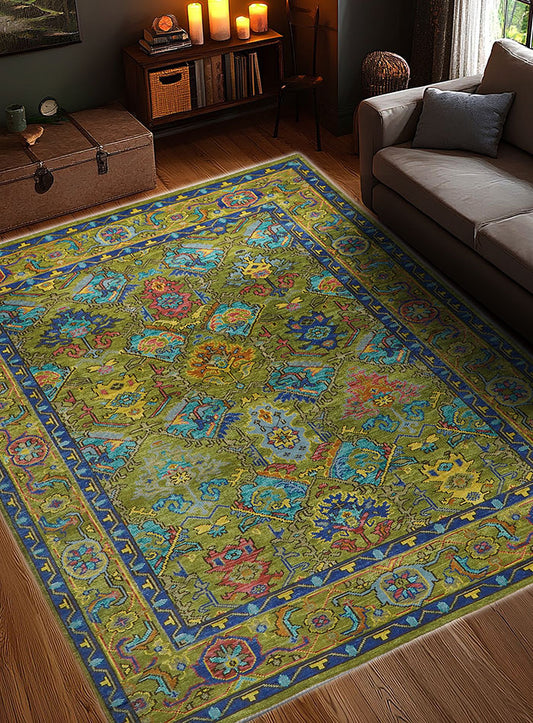 Regal Royal Green Hand-Knotted Wool Rug