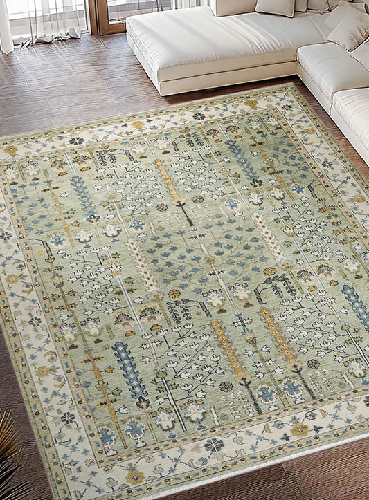 Tree of Life Soft Sage Hand-Knotted Wool Rug