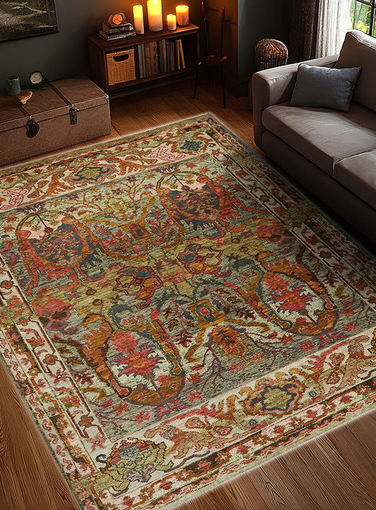 Meravine Coral Sage Hand-Knotted Wool Rug