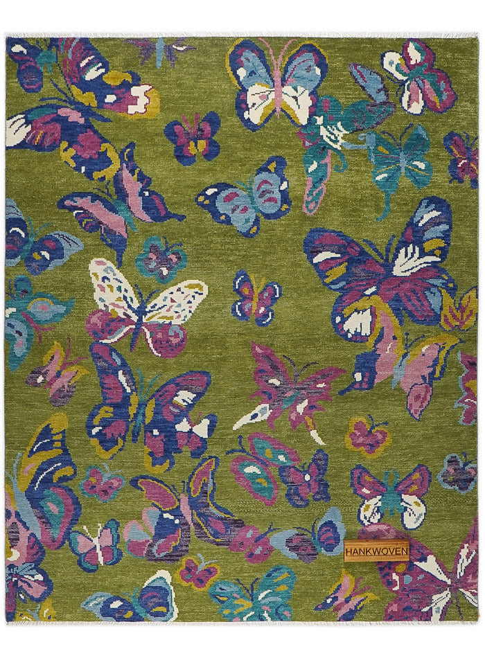 Animal Kingdom Forest Butterfly Hand-Knotted Wool Rug