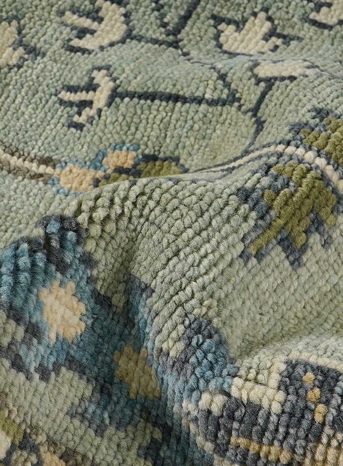 Tree of Life Light Green Hand-Knotted Wool Rug