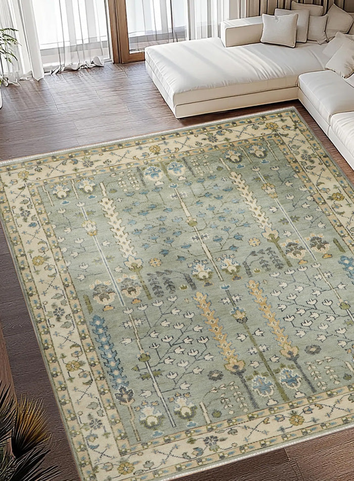 Tree of Life Light Green Hand-Knotted Wool Rug