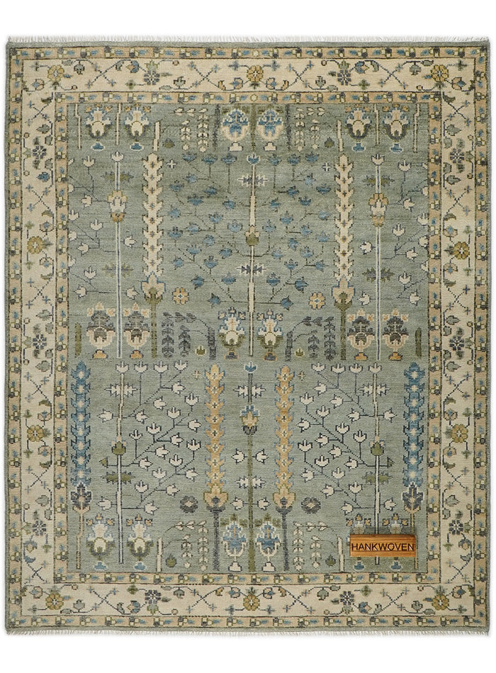 Tree of Life Light Green Hand-Knotted Wool Rug