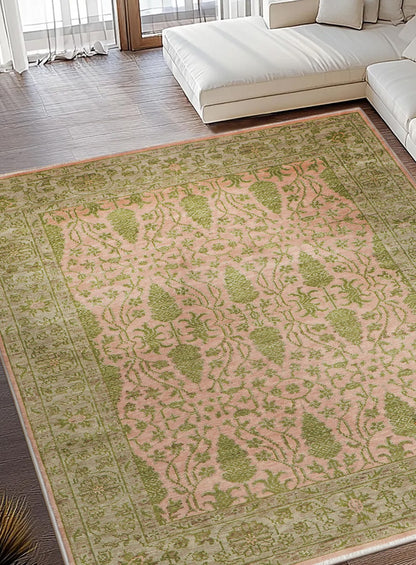 Pineyard Peach-Moss Hand-Knotted Wool Rug