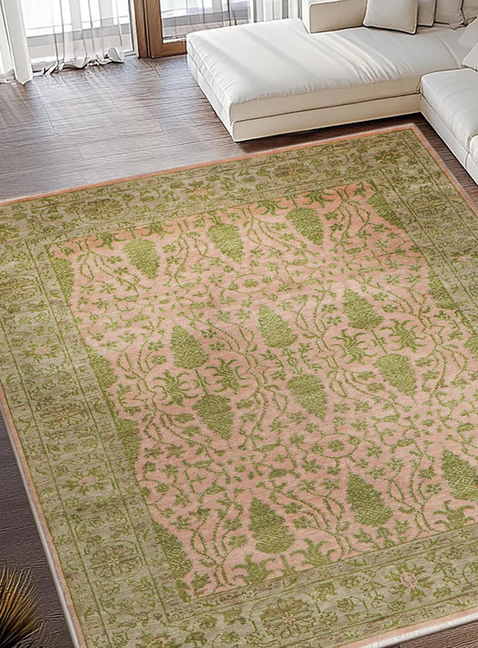 Pineyard Peach-Moss Hand-Knotted Wool Rug