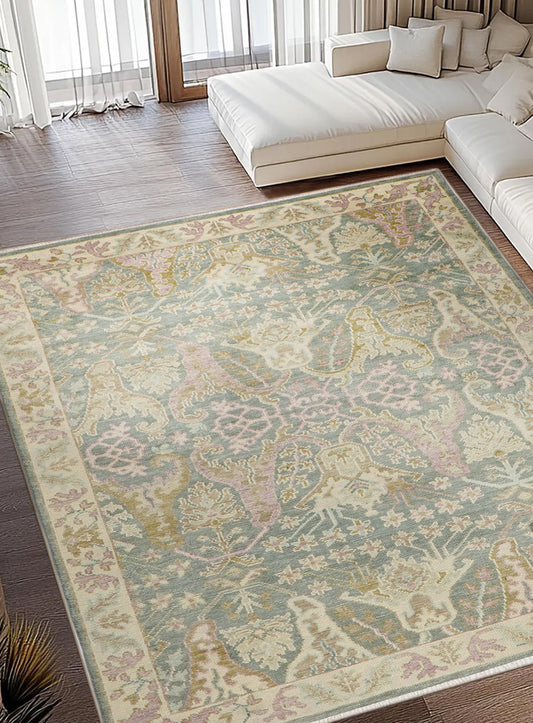 Meravine Light Teal Hand-Knotted Wool Rug