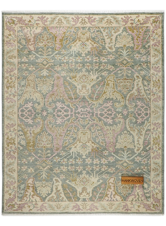 Meravine Light Teal Hand-Knotted Wool Rug