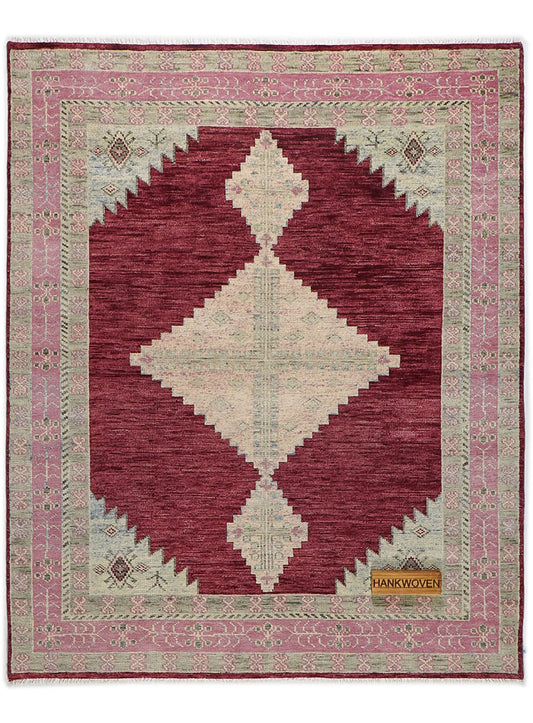 Kerman Wine Red Hand-Knotted Wool Rug
