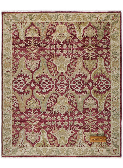 Meravine Wine Red Hand-Knotted Wool Rug