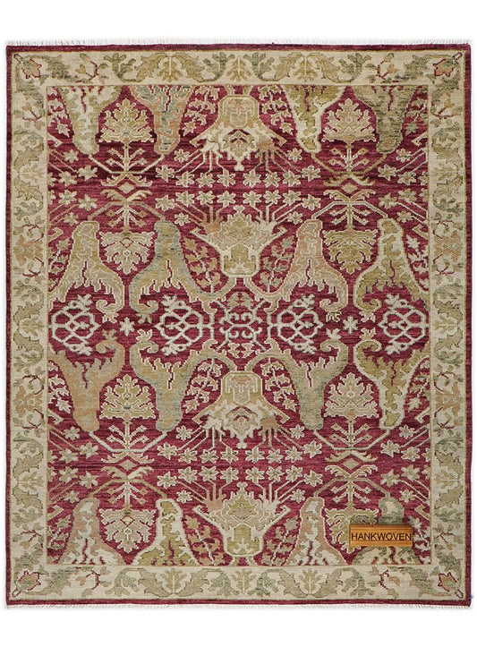 Meravine Wine Red Hand-Knotted Wool Rug