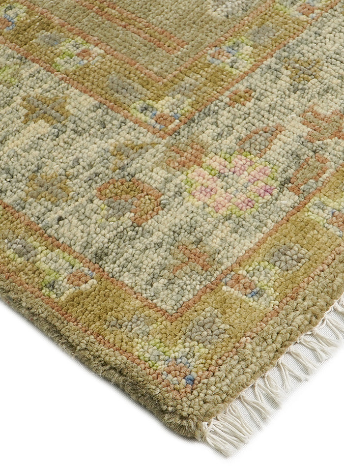 Tree of Life Distressed Beige Hand-Knotted Wool Rug