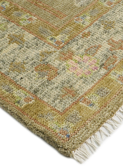 Tree of Life Distressed Beige Hand-Knotted Wool Rug