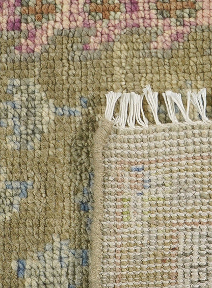 Tree of Life Distressed Beige Hand-Knotted Wool Rug