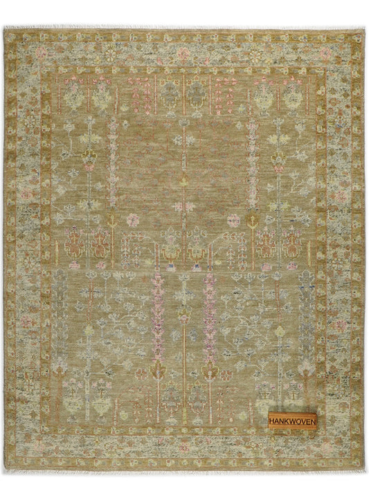 Tree of Life Distressed Beige Hand-Knotted Wool Rug