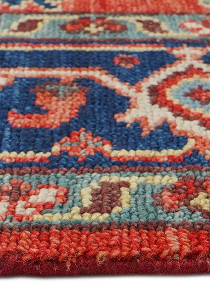 Folk Cherry-Red Persian Inspired Hand-Knotted Rug