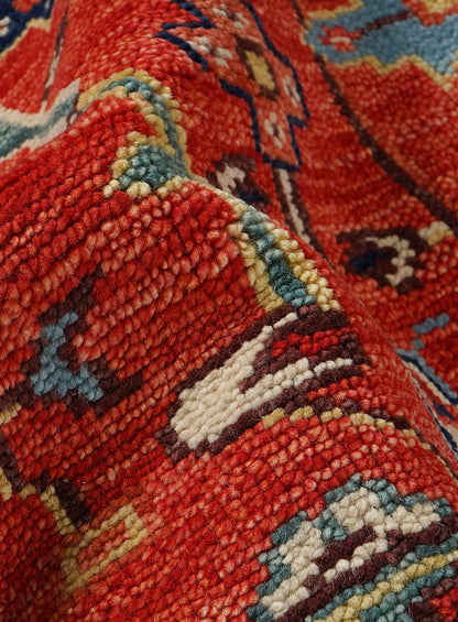 Folk Cherry-Red Persian Inspired Hand-Knotted Rug